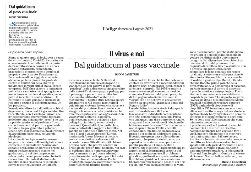 Dal guidaticum al pass vaccinale